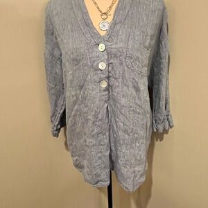Pure Jill Gray Linen V Neck Blouse, size medium